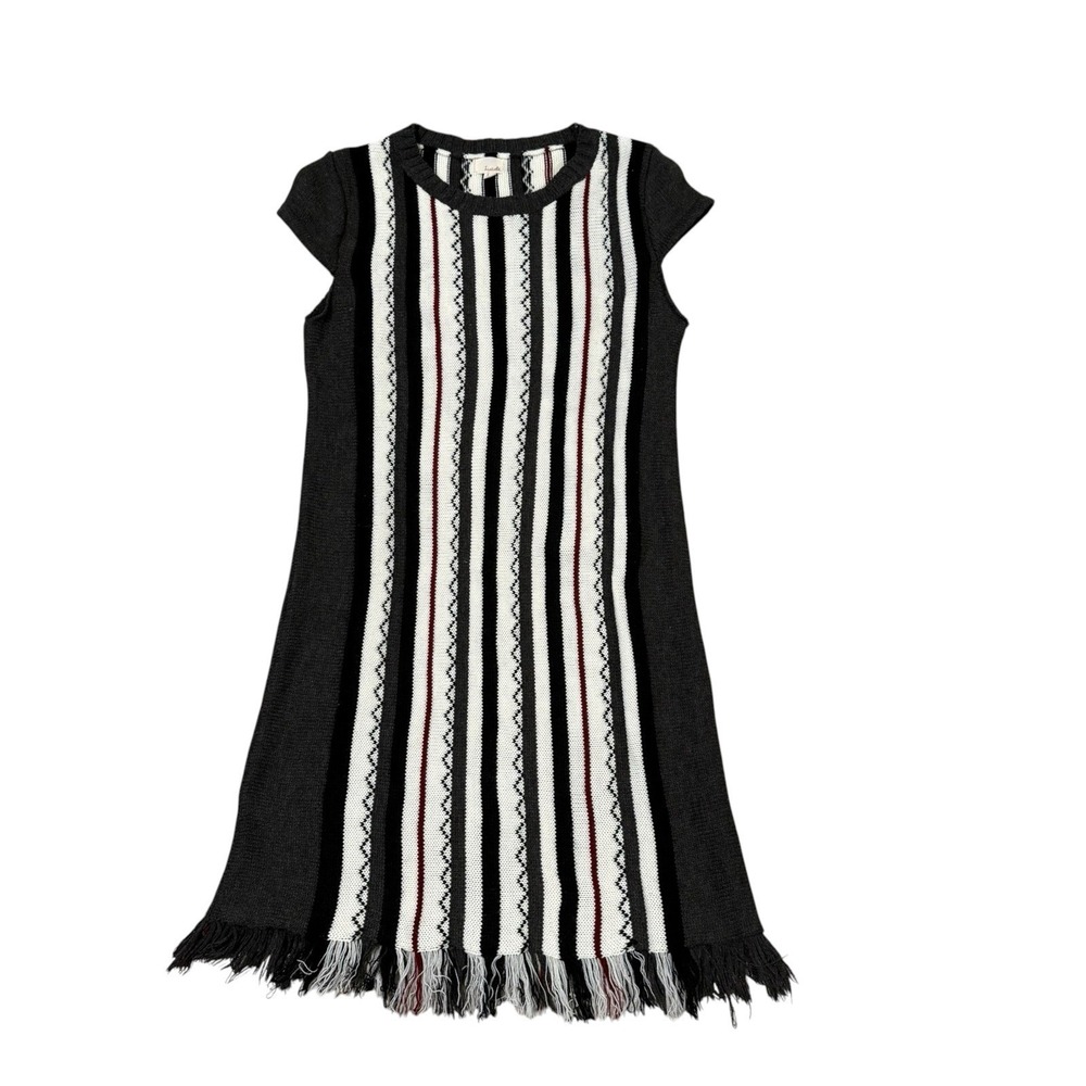 Listicle Sweater Mini Dress Knit Fringe Tunic Boho Size Medium Striped
